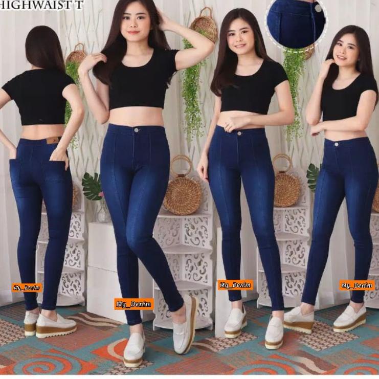 CELANA HIGHWAIST JEANS TULANG FRONT LINE WANITA "DNO.01Jl22w"