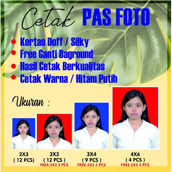 Cetak Foto Ukuran Kecil Pas Foto ID 2x3 3x4 4x6 / Foto Ijazah / Foto SKSK
