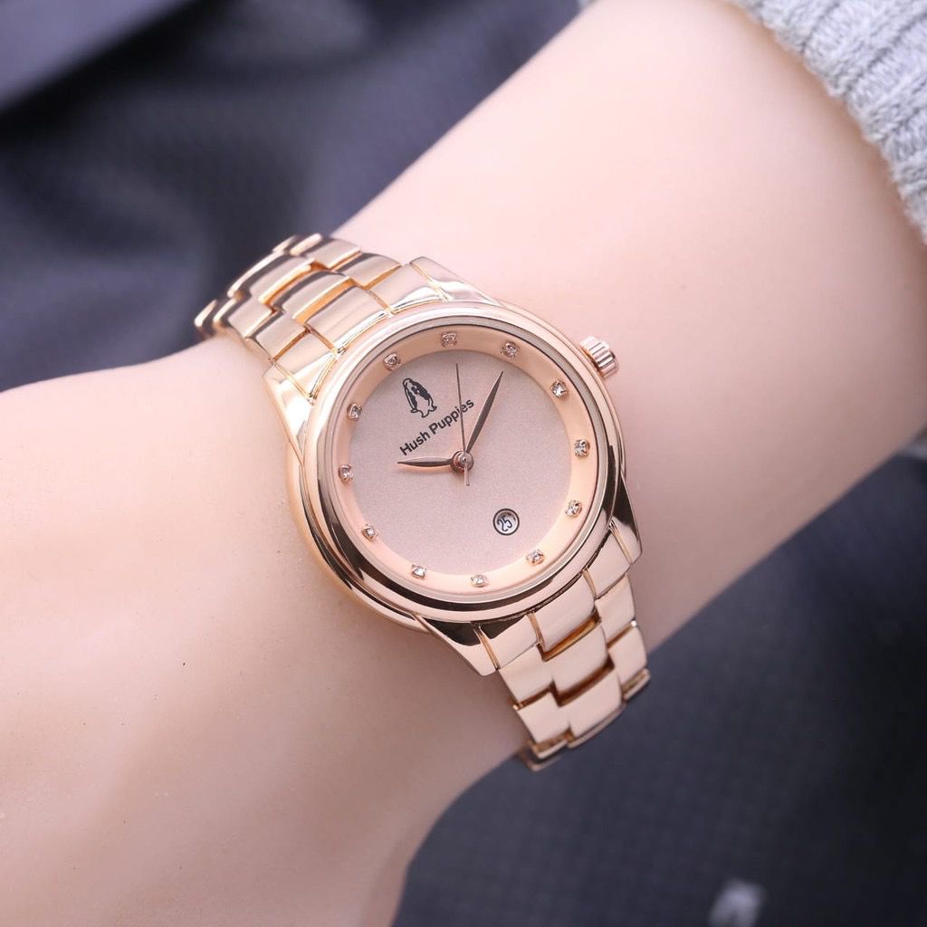 [BISA COD] JAM TANGAN FASHION WANITA HUSH PUPPIES 8398 TALI RANTAI TANGGAL AKTIF