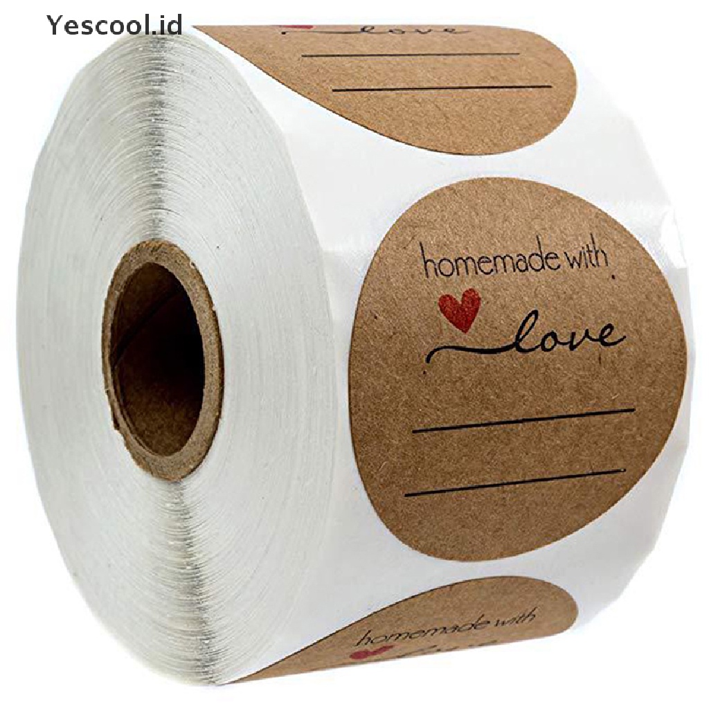 【Yescool】 500pcs/roll Kraft Paper Labels Sticker Homemade With Love Scrapbooking Stickers .