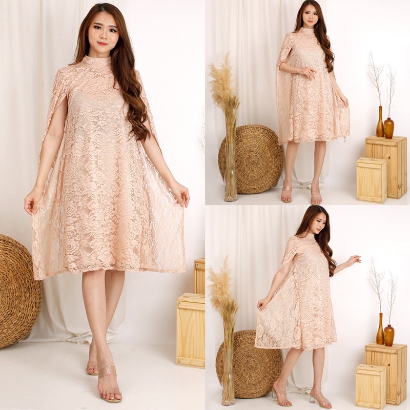 (Pasti RealPic) Dress Martha Brukat Cord Tulang Corneli Tebal Dres Batwing Brokat Premium