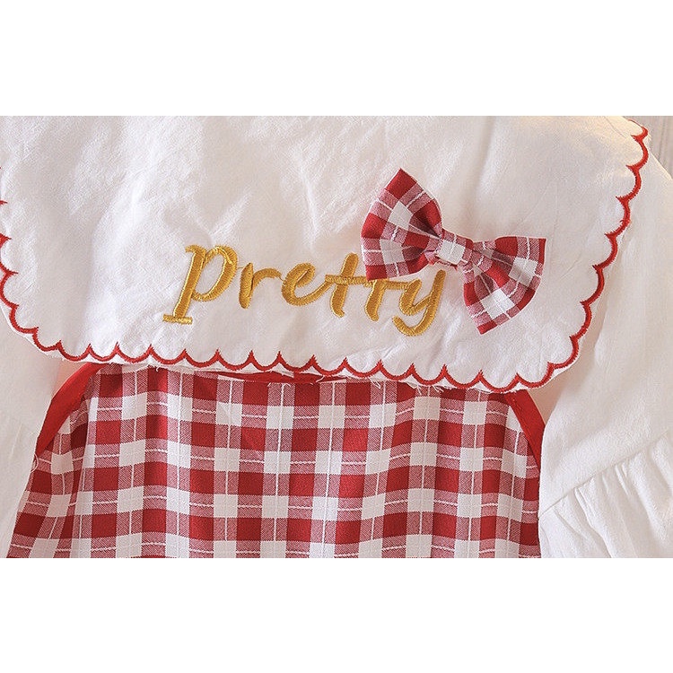 【Happy Baby】0-4Tahun QZ-50 Dress anak perempun Kotak merah  Style terusan