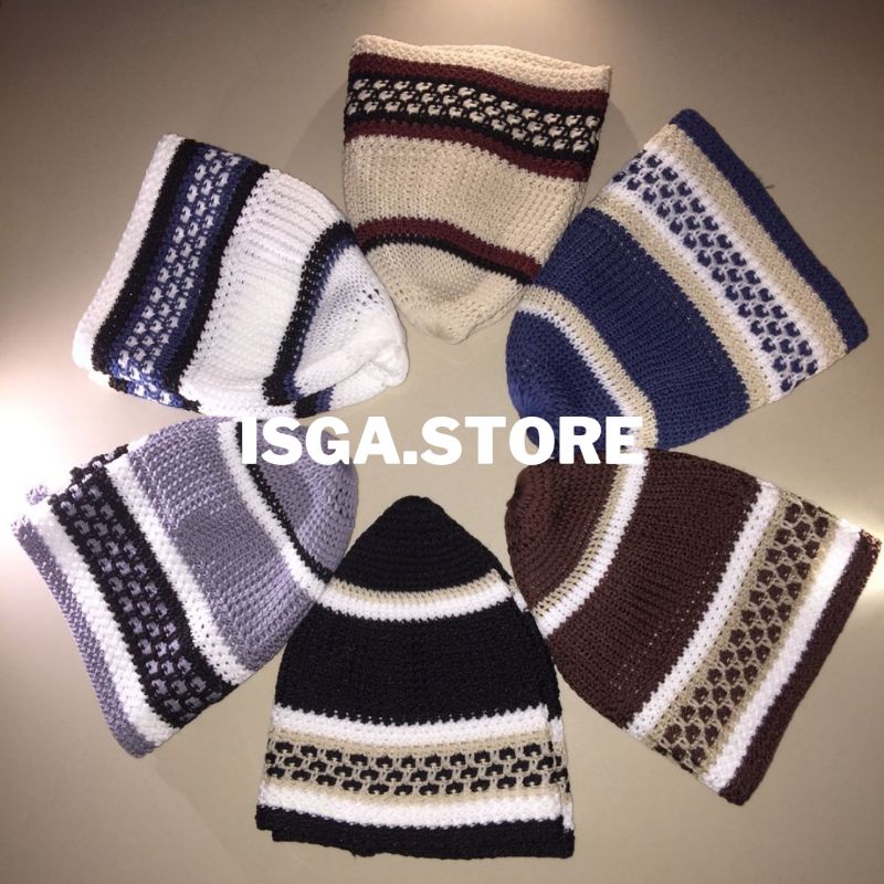 Peci Rajut Motif Garis Dewasa / Peci Rajut Bahan Tebal / Peci Rajut Elastis / Peci Rajut Dewasa