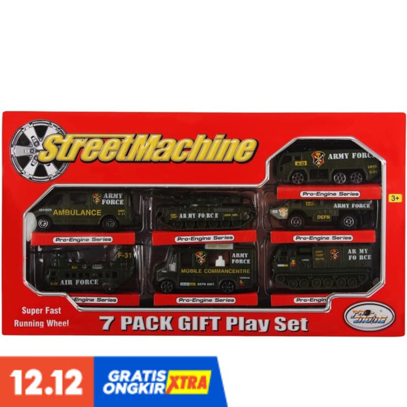 SUPER PROMO MAINAN ANAK MOBIL DIECAST STREET MACHINE ARMY 7 PCS PT-2011 TERMURAH