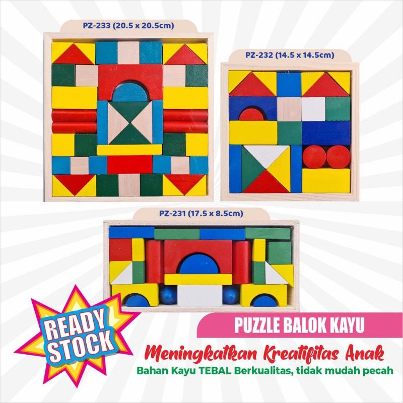 Mainan Balok Kayu Susun Mainan Puzzle Kayu Warna Warni Balok Edukasi