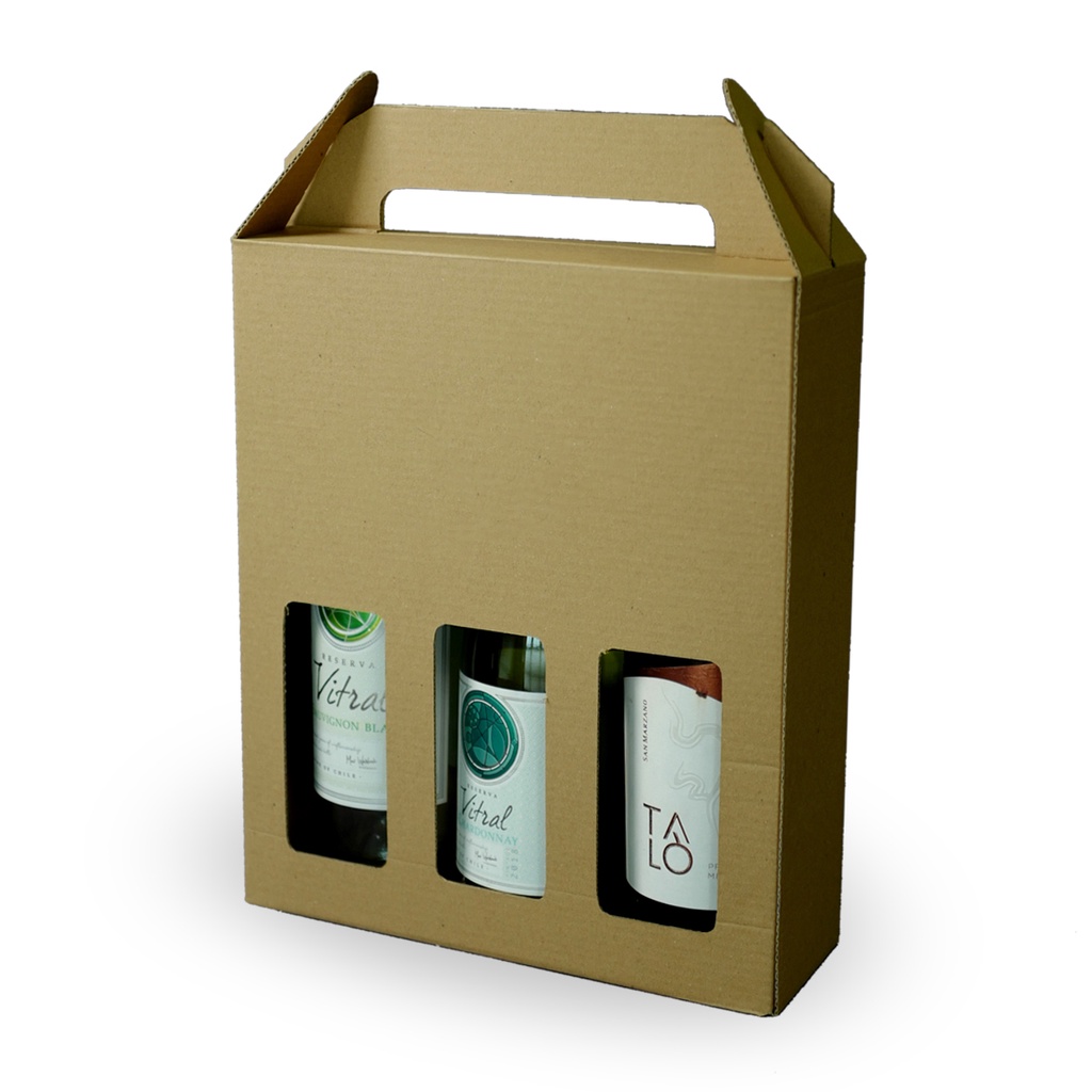 Box Jinjing Wadah Karton Kardus Isi 3 Botol - Wine Packaging Paper Box 3 Window Carton E Flute