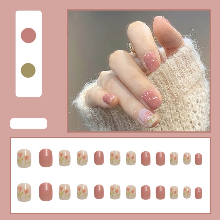 Kuku Palsu Fake Nail 24 Pcs Kemasan Strip Kuku Palsu Baru Fake Nails Kuku Palsu 3d Kuku Palsu Polos French Manicure-T124
