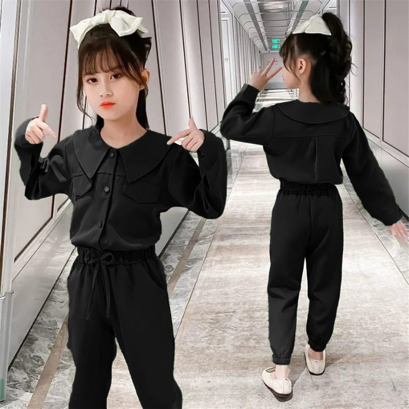 Stelan Kemeja Anak Perempuan Import korea 3-11 Tahun/Lengan Panjang Celana Panjang/Set Jennie Kids Matt Moscrepe