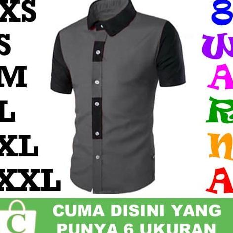 Kemeja Pria Hem Cowok Lengan Pendek Badan Kombinasi ABU HITAM