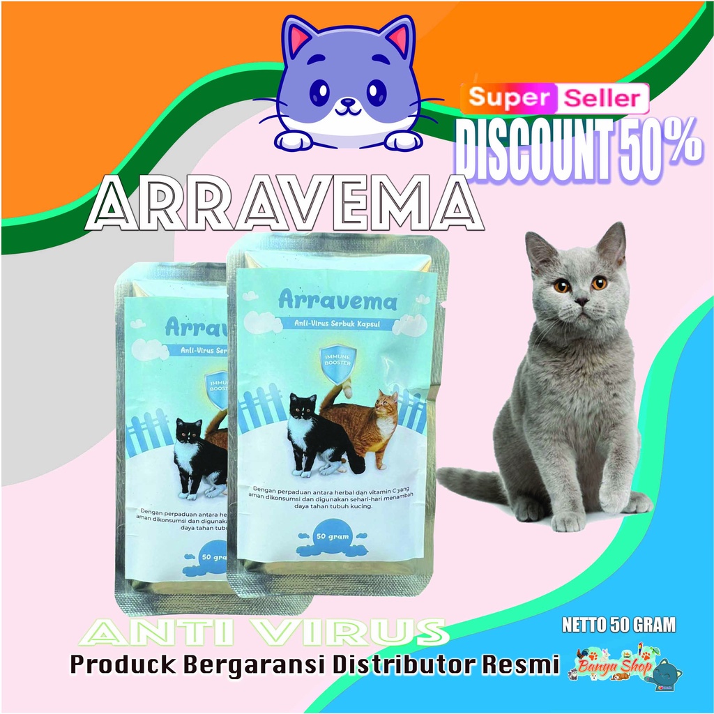 Arravema Serbuk 50gram Vitamin Anti Virus Kucing