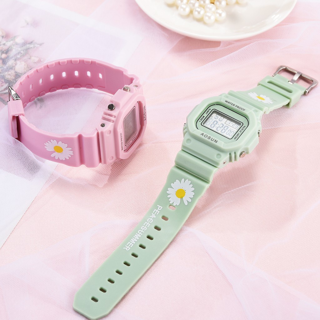 ✅Grosir Jam Senen -  Jam Tangan Wanita Waterproof Digital Watch GD Same Paragraph Small Daisy Floral Motif Women