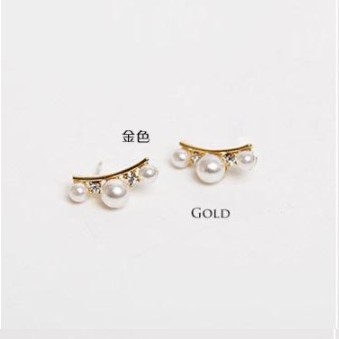 OILA anting mutiara deret 3 Pearl Studs Diamond Earrings  jan095 (1G3)