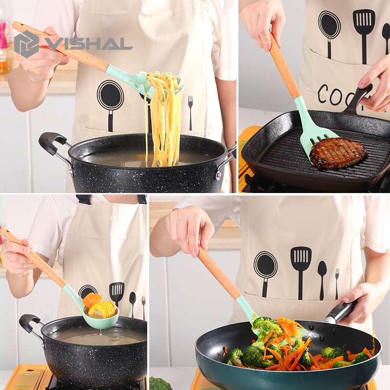 VISHAL 12pcs Kitchen Set Spatula Masker Alat Dapur Spatula Silikon Tahan Panas Peralatan Masak