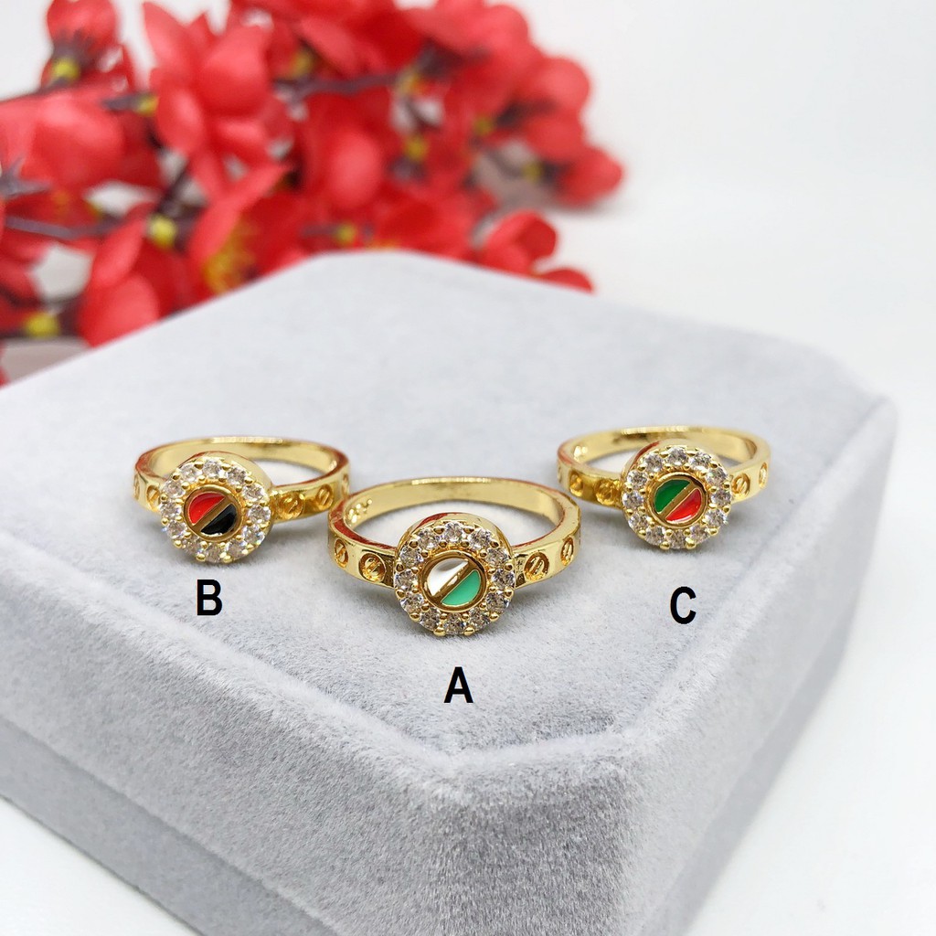Cincin Yaxiya Bulat Warna Keliling Batu Putih - BR424
