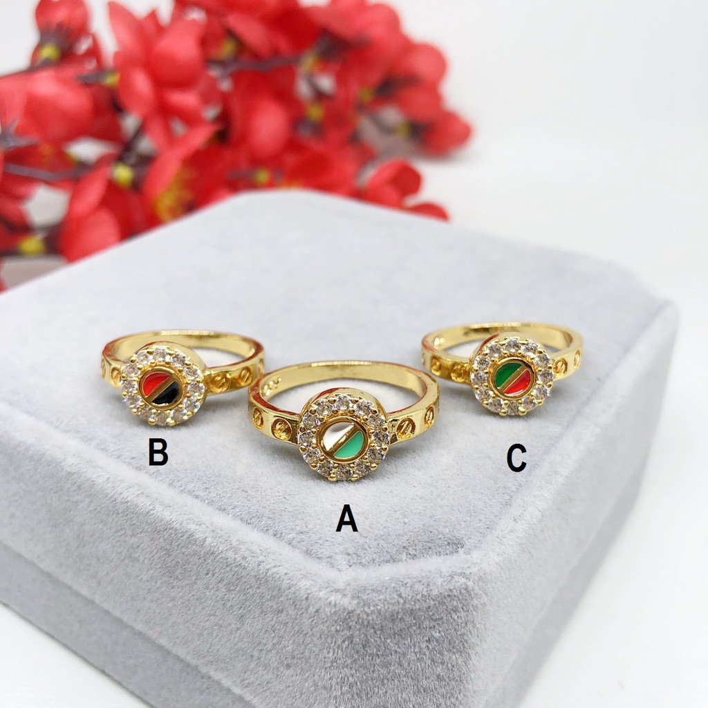 Cincin Yaxiya Bulat Warna Keliling Batu Putih - BR424