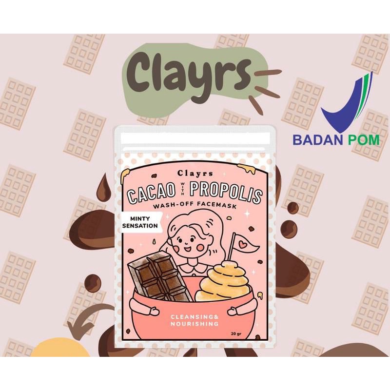 (FREE GIFT) MASKER WAJAH BPOM CLAY MASK CACAO WITH PROPOLIS BY CLAYRS