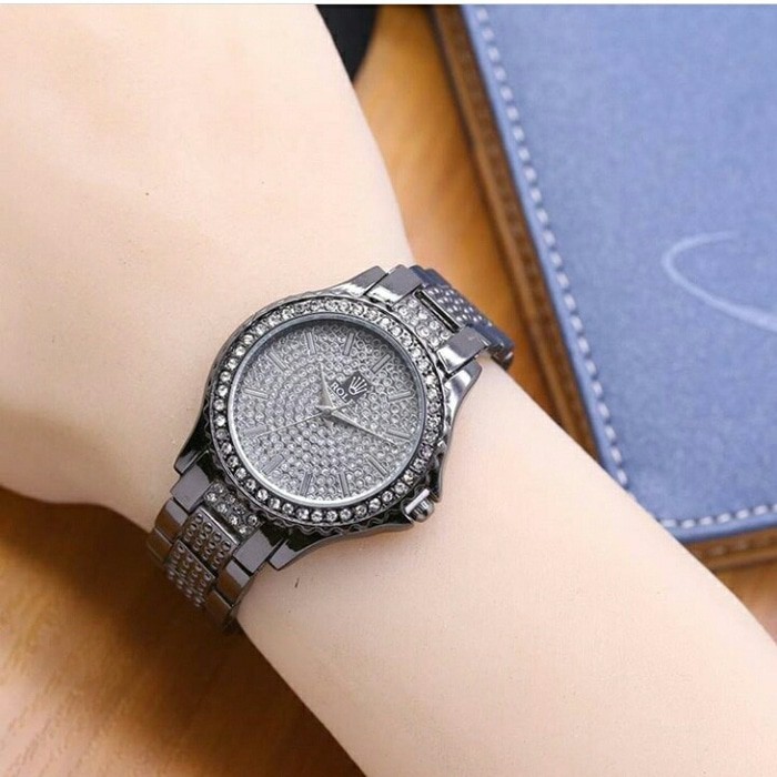laris jam tangan rolex wanita murah / jtr 1108 hitam