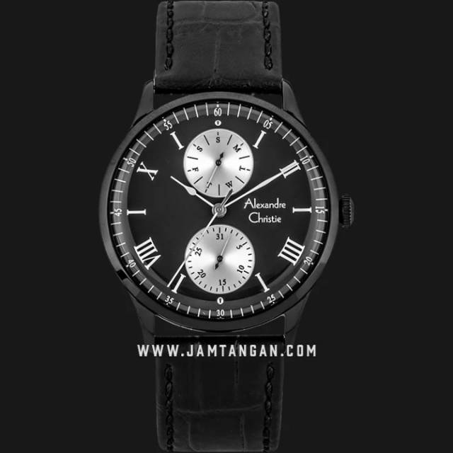 Alexandre Christie AC 6437 MF LIPBA Men Black Dial Black Leather Strap
