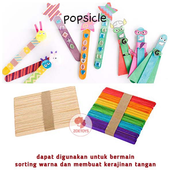 Zoetoys Popsicle Warna Natural | Kids Activity Card Stik Kayu untuk Es Krim | Stick Ice Cream Kartu Aktivitas Mainan Edukasi Anak