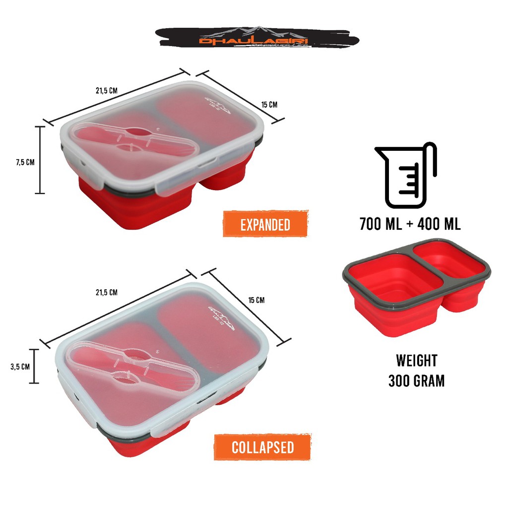 Kotak Makan Lipat 1100ml Dhaulagiri - Lunch Box Silicone Dhaulagiri 02