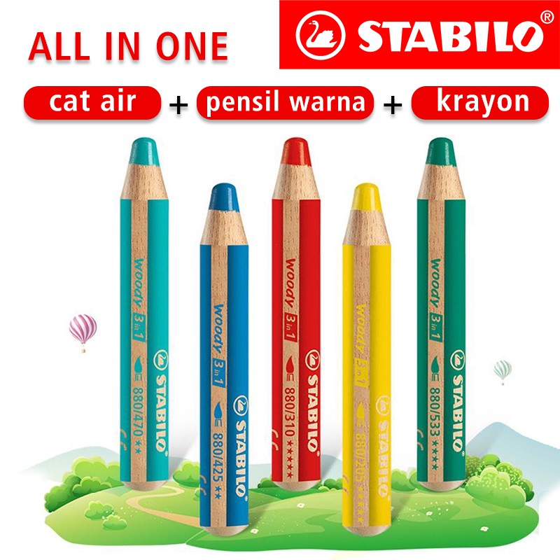 

Stabilo Germany pensil warna, cat air, krayon 3 in 1 for pupil washable coloring pen box of 10