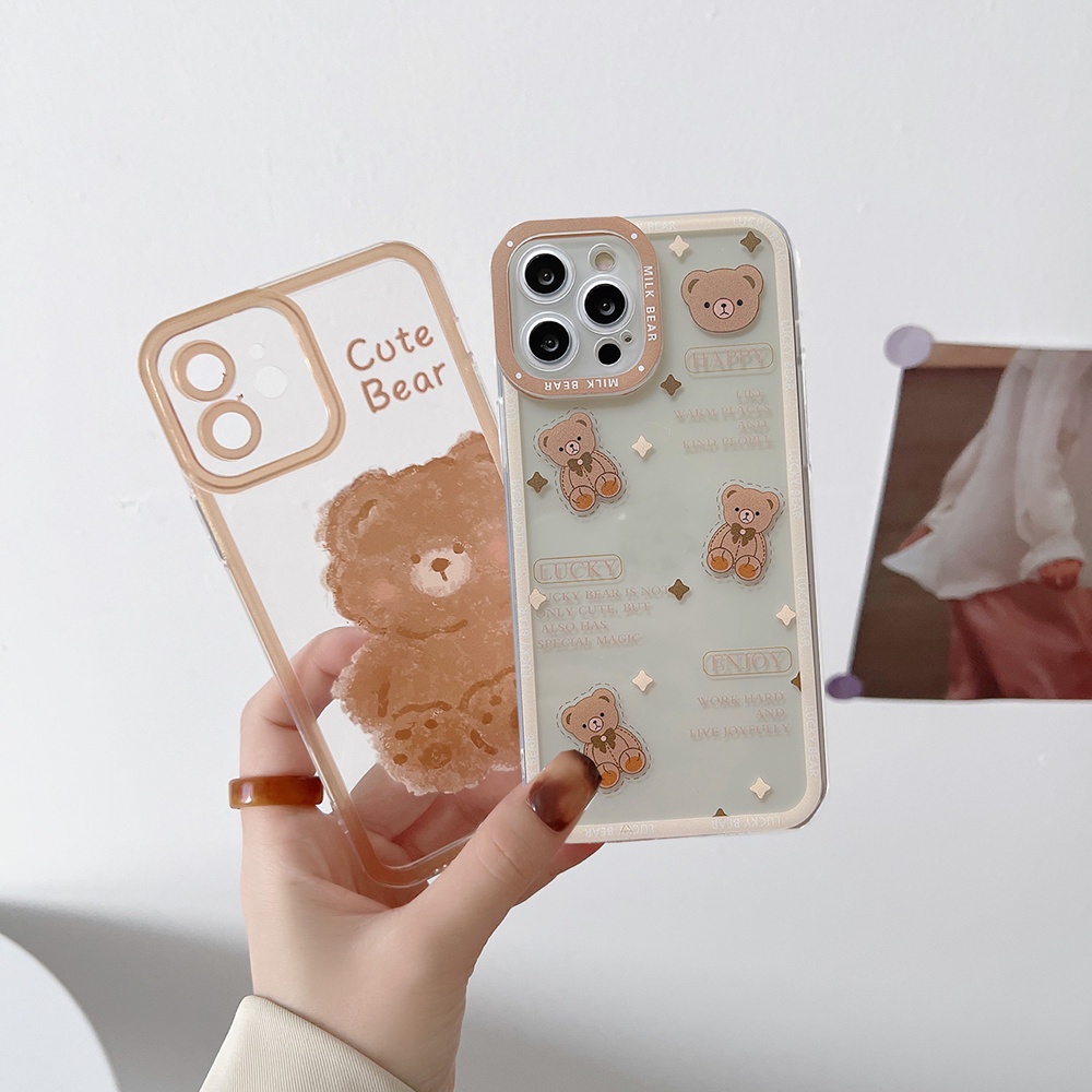 Soft Case TPU Transparan Motif Beruang Untuk Iphone 13 11 12 Pro Max 7 6 6s 8 Plus XR X XS Max SE