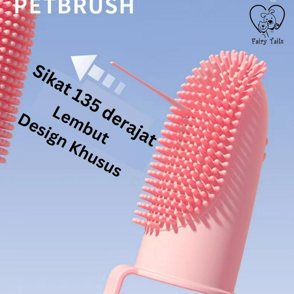 Sikat Gigi TPR Double Finger Kepala Ganda untuk Anabul Kucing dan Anjing Bahan Silikon TPR Lembut dan Tahan Lama Efektif Mengangkat Plak Gigi / Pet Cat Dog TPR Silicone Double Finger Toothbrush