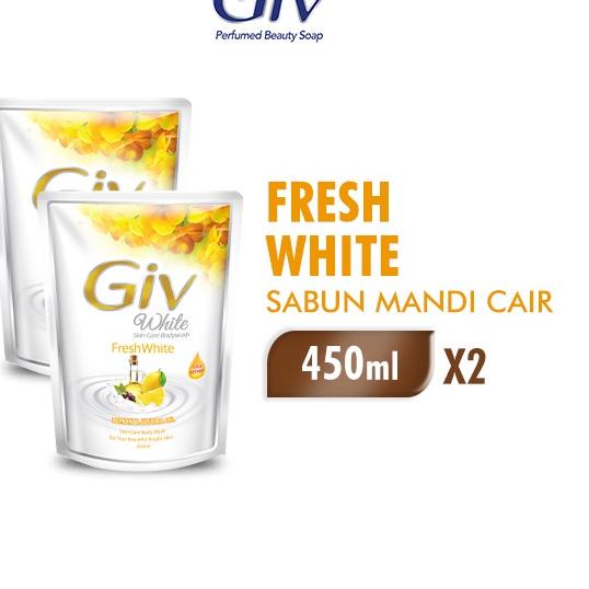 ♞ GIV White Sabun Mandi Cair Lemon Pouch 450ml x2 ✪