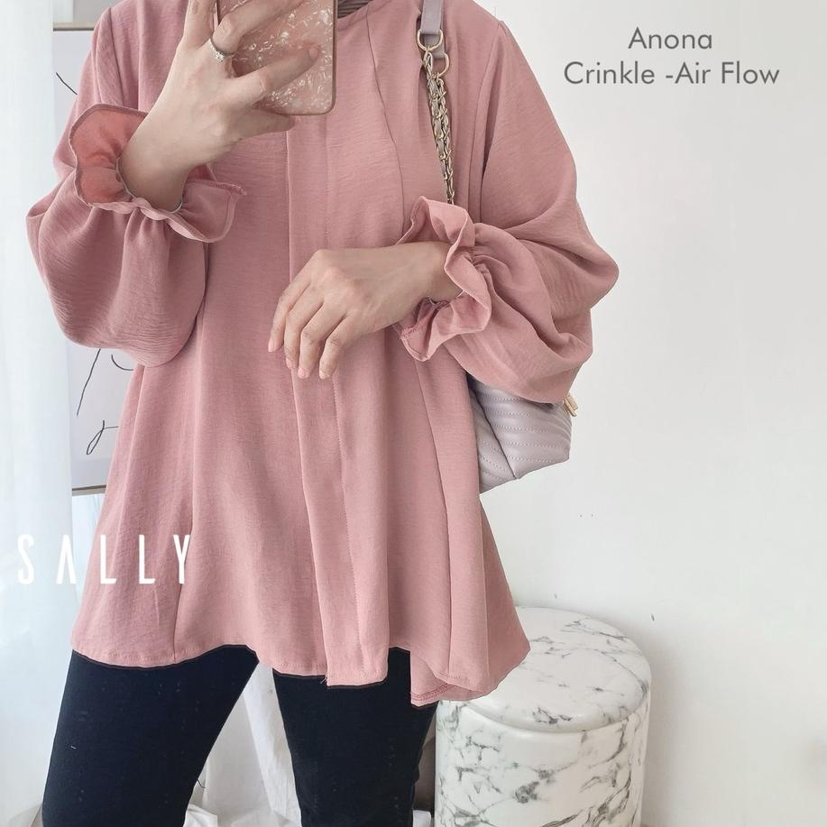 ✭ Anona crinkle airflow blouse wanita busui full kancing / oversized ✴