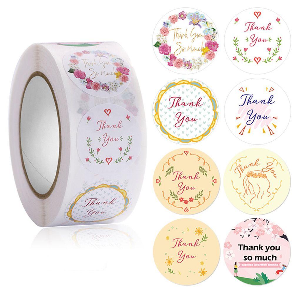 500pcs / roll Stiker Desain Bunga Tulisan Thank You Untuk Dekorasi Amplop / Scrapbook