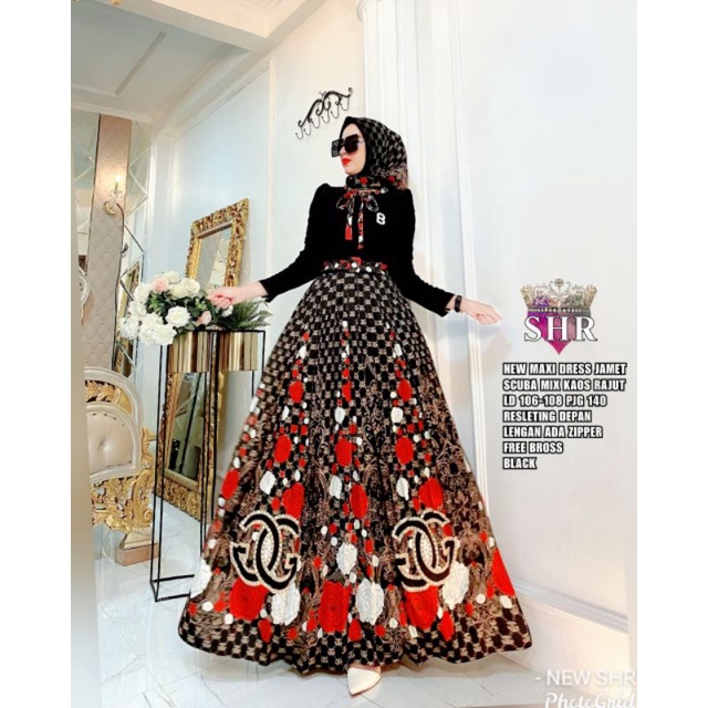 READY NEWW ORY SHR MAXI DRESS U REMPEL-Jamet hitam bunga
