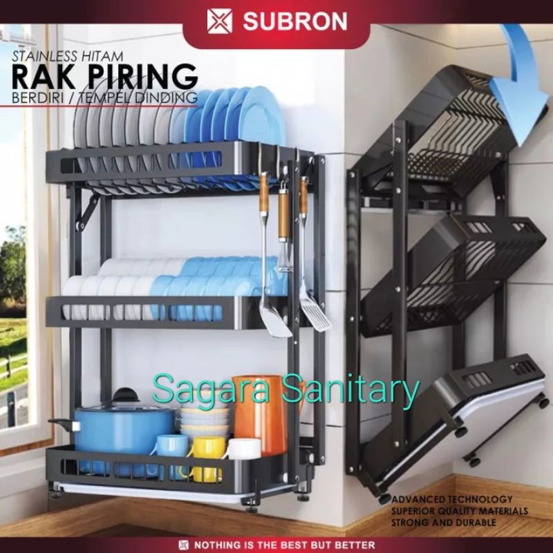 rak stainless piring hitam 3 susun / rak piring hitam stainless