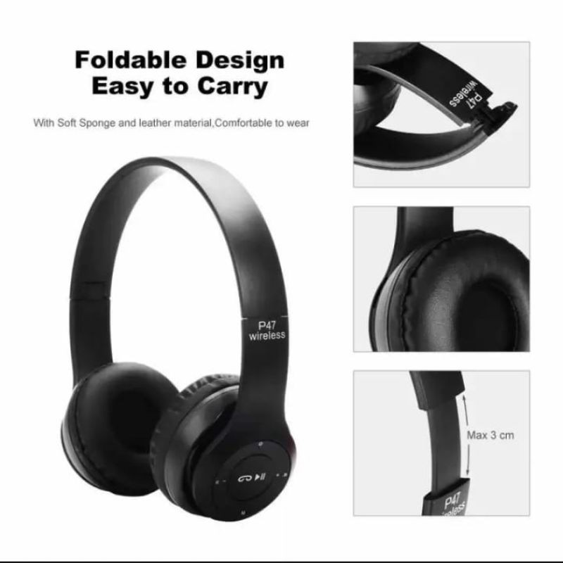 P47 Headphone Bluetooth HIFI BASS wireless stereo music telfon gaming headset bando mic