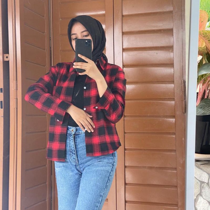 kemeja wanita flanel crop top flanel wanita