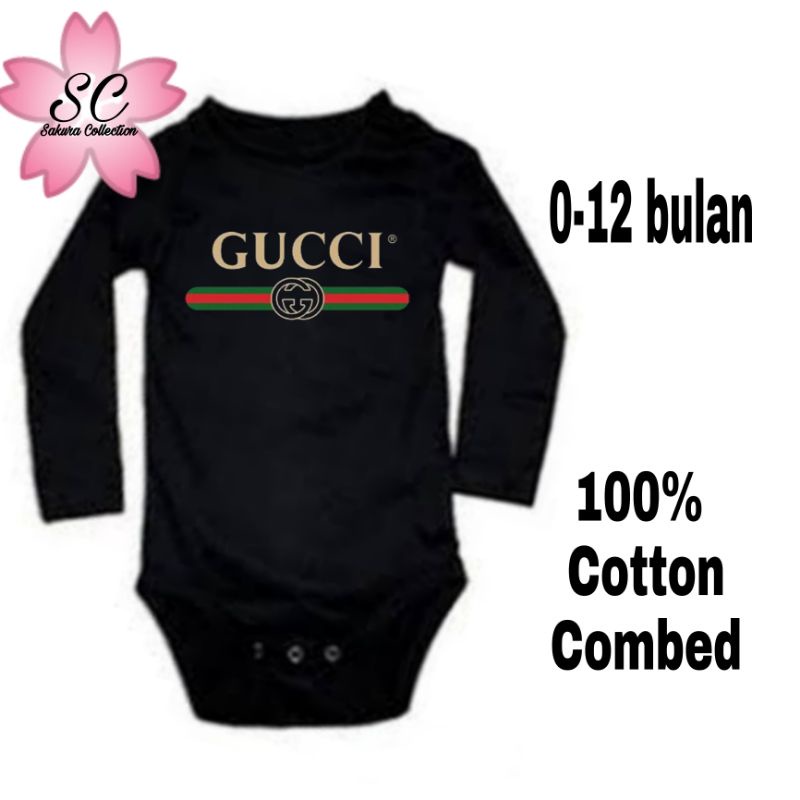 SC Kaos baju bayi jumper baby kids pendek viral Brand GUCCi new logo tulisan custom usia 0 1 2 3 4 5 6 7 8 9 10 11 12 bulan sampai umur 1 tahun adem jumpsuit babysuit romper bodysuit little anak kecil hitam style laki laki perempuan