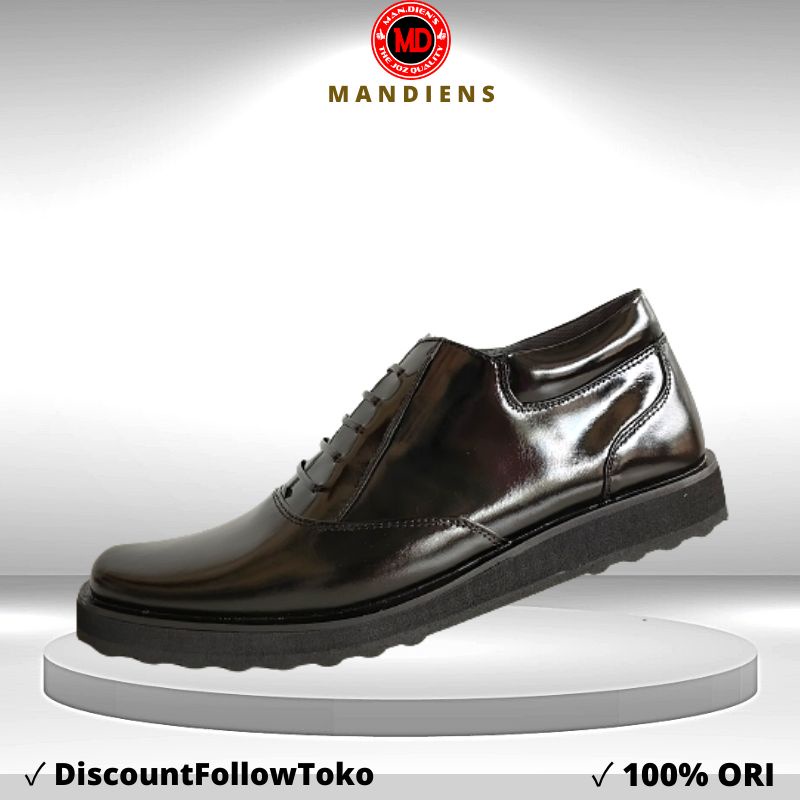 MANDIENS S.02 Sepatu Kulit Pria Oxford Model PDH Kulit Asli Pendek Sol Datar Tebal Untuk Dinas Polisi Tni Satpam Dishub Kantoran Formal - Sepatu Pantofel Oxford Pria Formal Casual Kulit Kerja Resmi