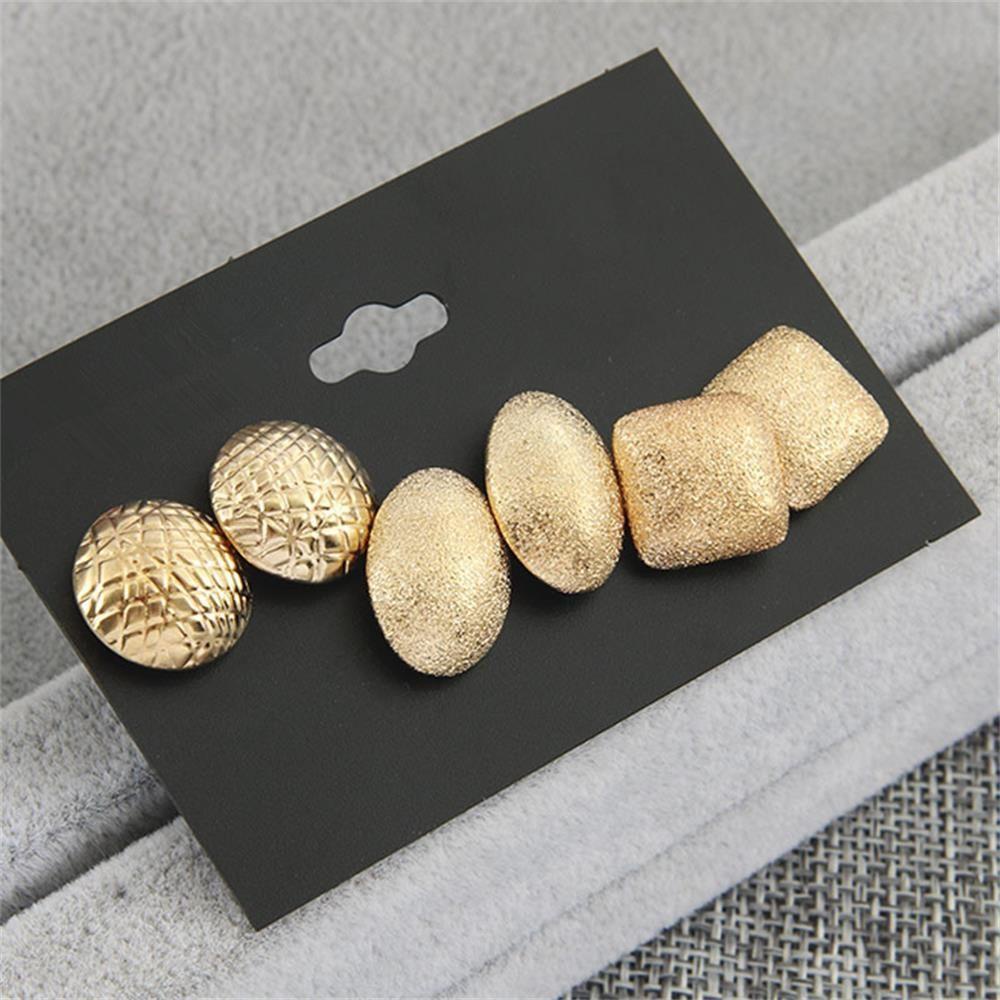 Nanas 3pasang/Set Scrub Gold Anting Charm Fashion Logam Bulat Oval