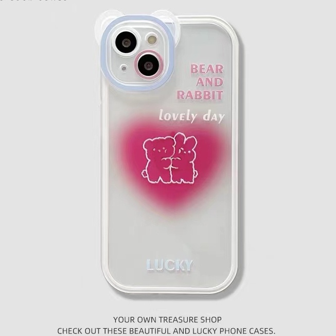 Soft Case Silikon TPU Transparan Motif Love Bear Untuk iPhone 13 12 Mini 11 Pro X XR XS Max SE 2020 6 6S 7 8 Plus