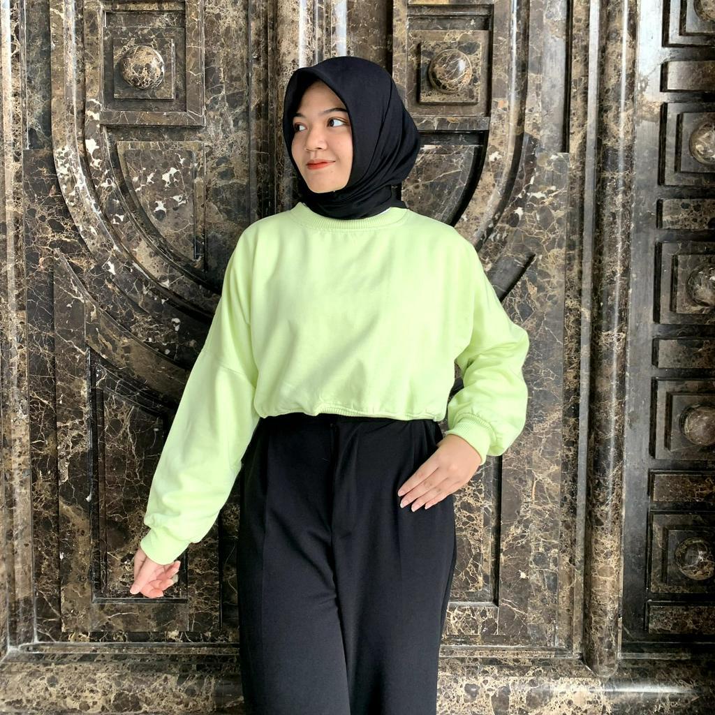 OVERSIZE CROOP SWEATER HIJAU MINT II SWEATER WANITA CROOP