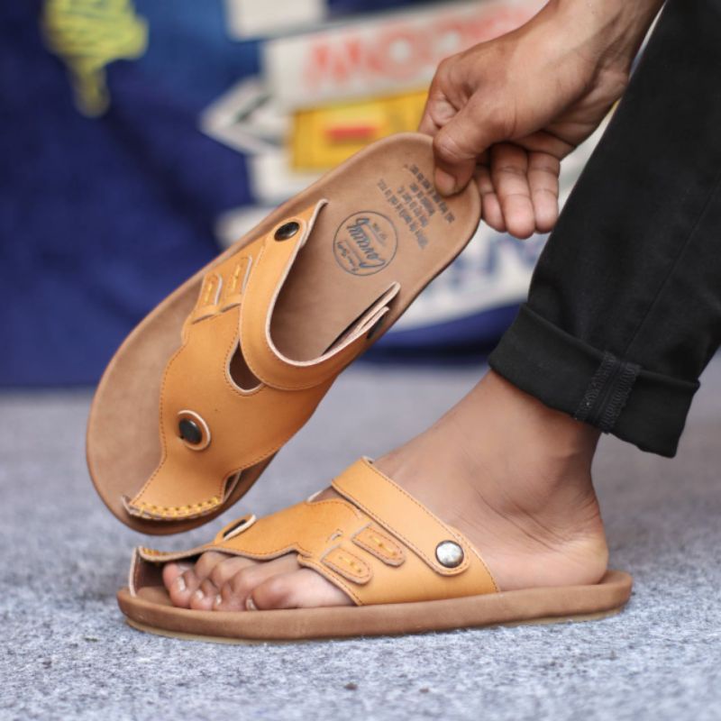 LUCKY Sandal Slide Jepit Pria Sendal Santai Pria Kulit Asli Casual Original Sandal Kulit