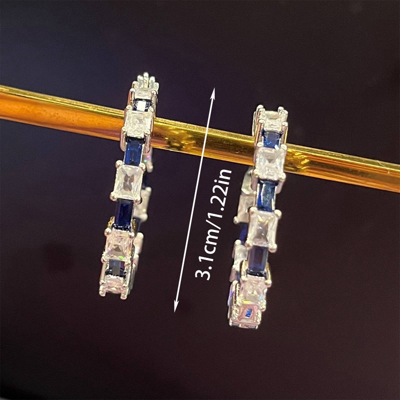 Anting Hoop Kristal Cubic Zirconia Bentuk Lingkaran Untuk Wanita