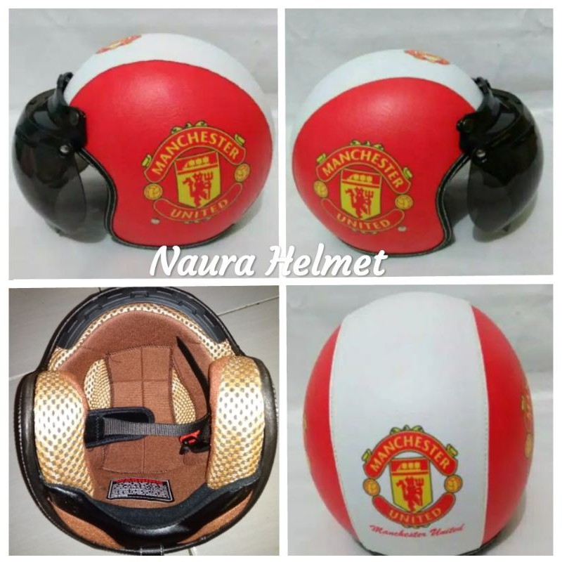 helm bogo retro dewasa motif Manchester united merah putih