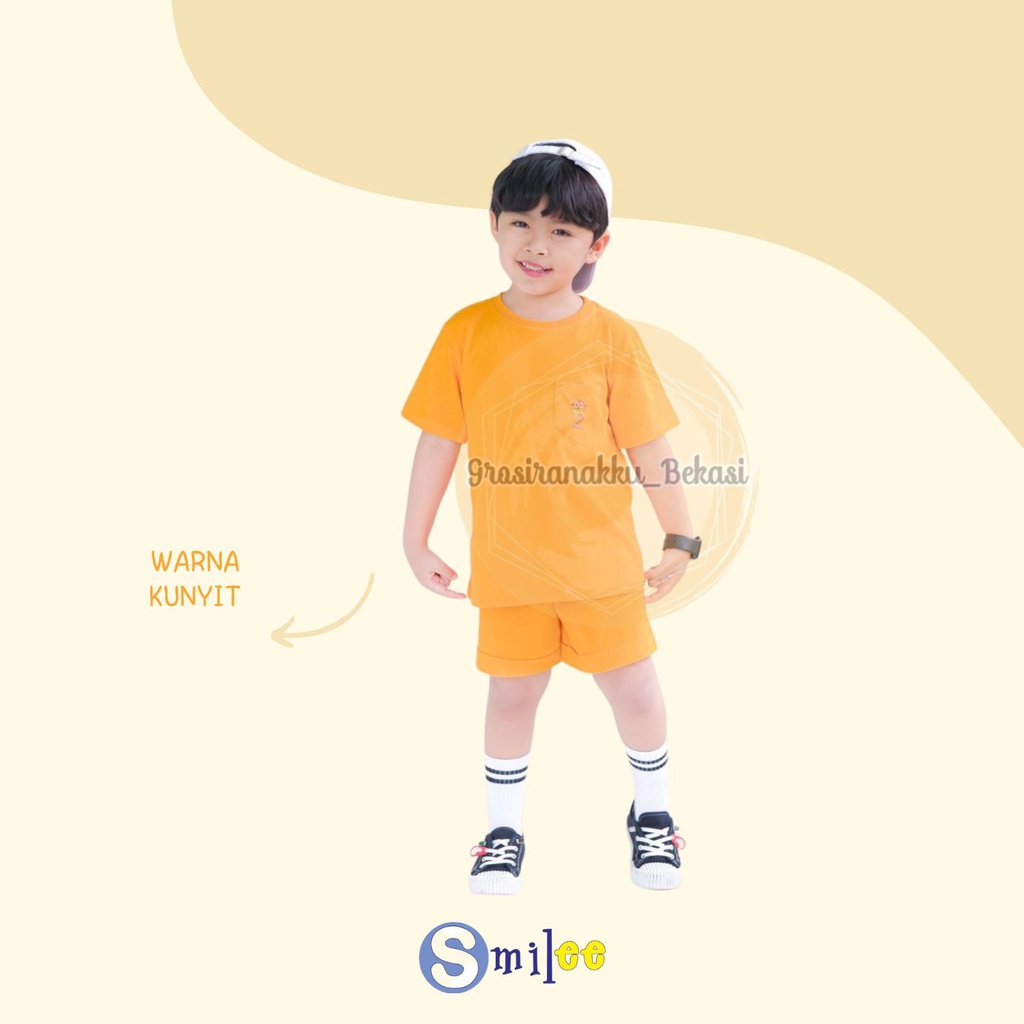 Setelan Anak Unisex Baim Smilee  Warna Kunyit Size 1-5 Tahun