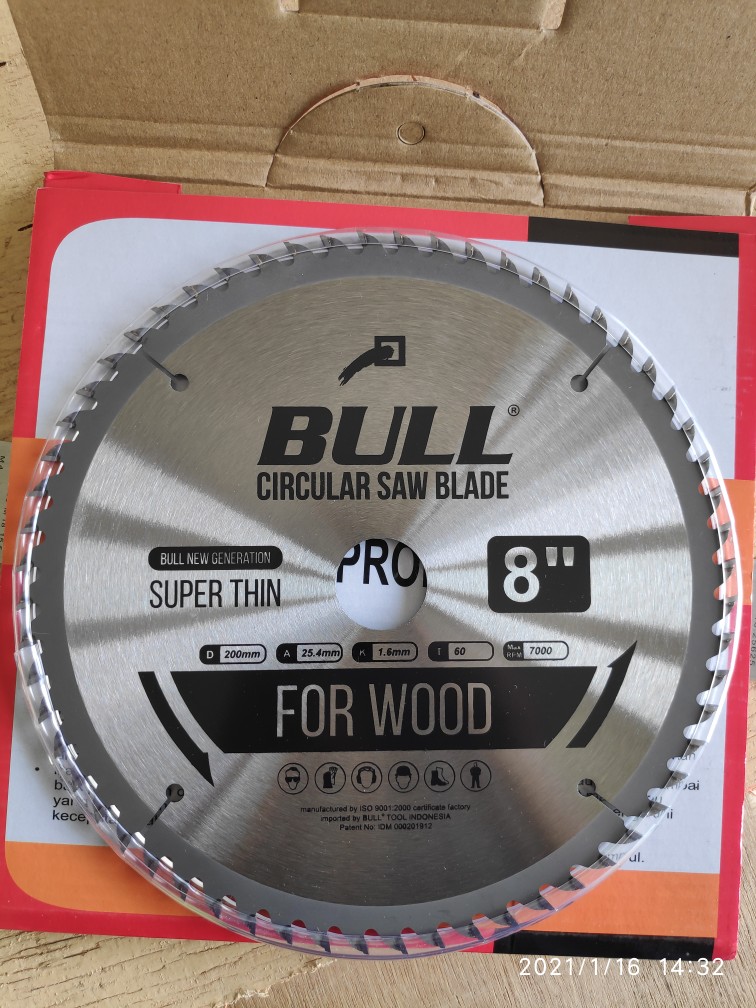 Bull 8 Inch X 60t Mata Potong Kayu Circular Saw Blade Tct Pisau Gergaji