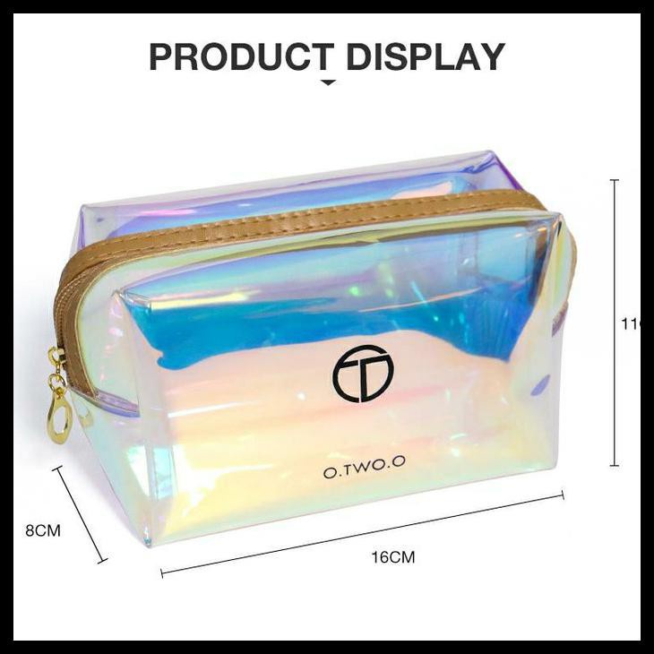 O.TWO.O Transparent Holographic Cosmetic Bag Travel Make Up Necessaries Organizer Zipper