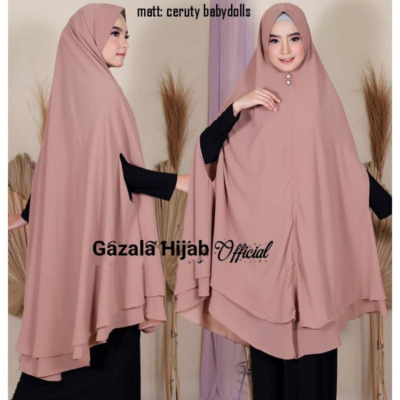 KHIMAR JUMBO SOFTPAD DOBEL LAYER model Tangan Bolong Jilbab bahan Ceruty Babydolls 2 Lapis Layer / H