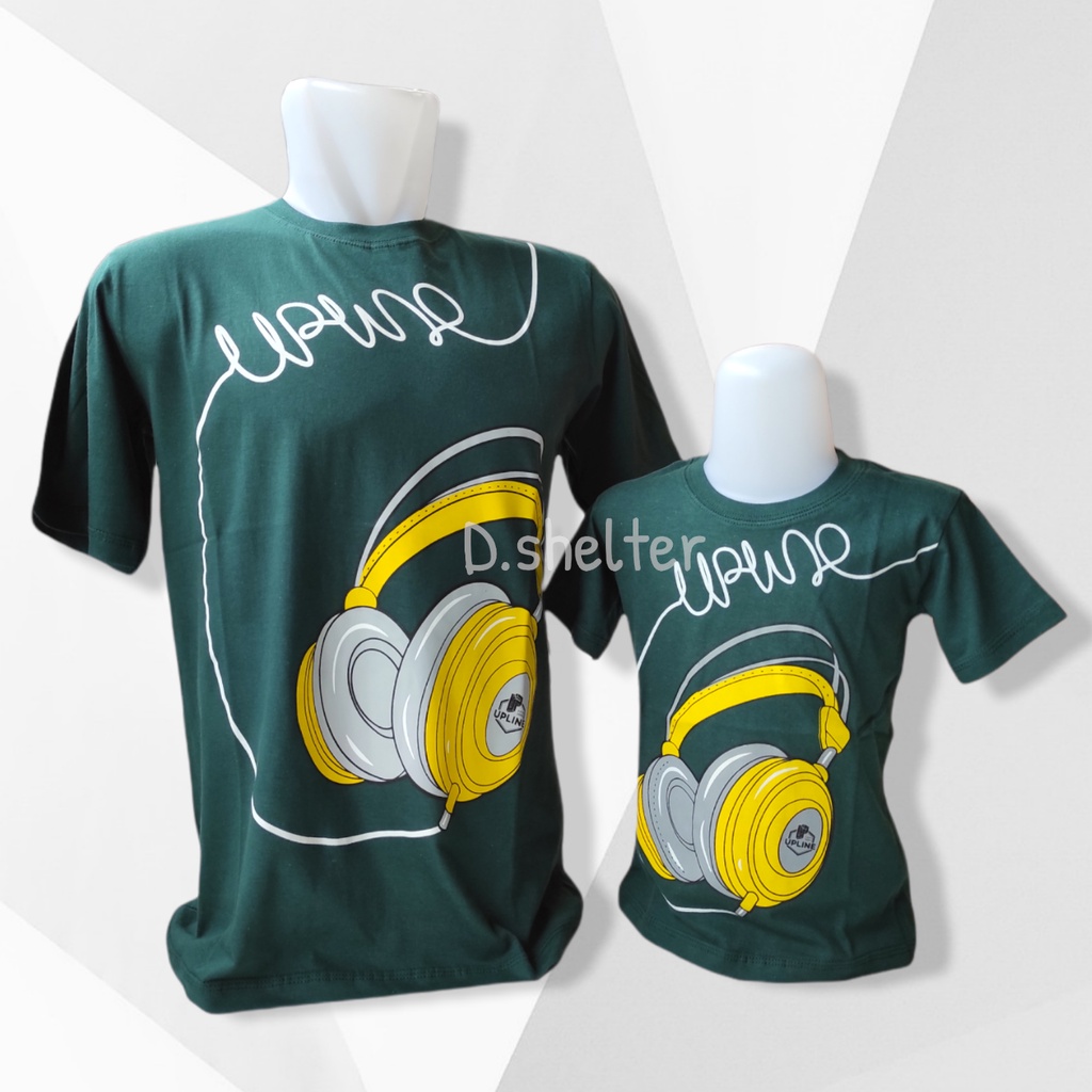 KAOS UPLINE COUPLE ANAK DAN DEWASA HIJAU HEADPHONE