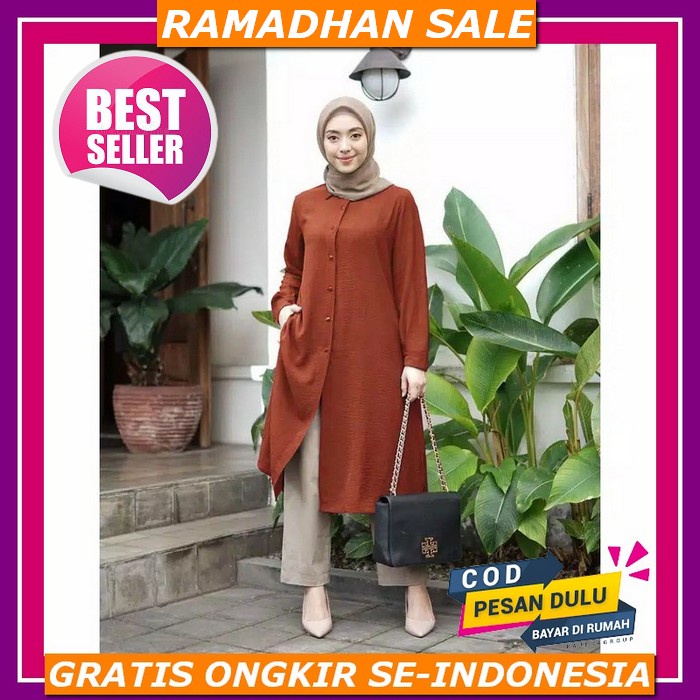 Baju Tunik Wanita Remaja Muslim Tunik Terbaru Lebaran Dress Cantik Murah Kekinian 2022 Army Afi - Ec
