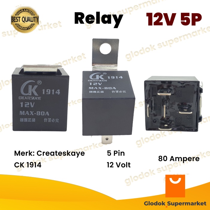 Relay Mobil Createskaye CK 1914 5 Pin 12 Volt 80A Lampu Klakson Car 5 kaki