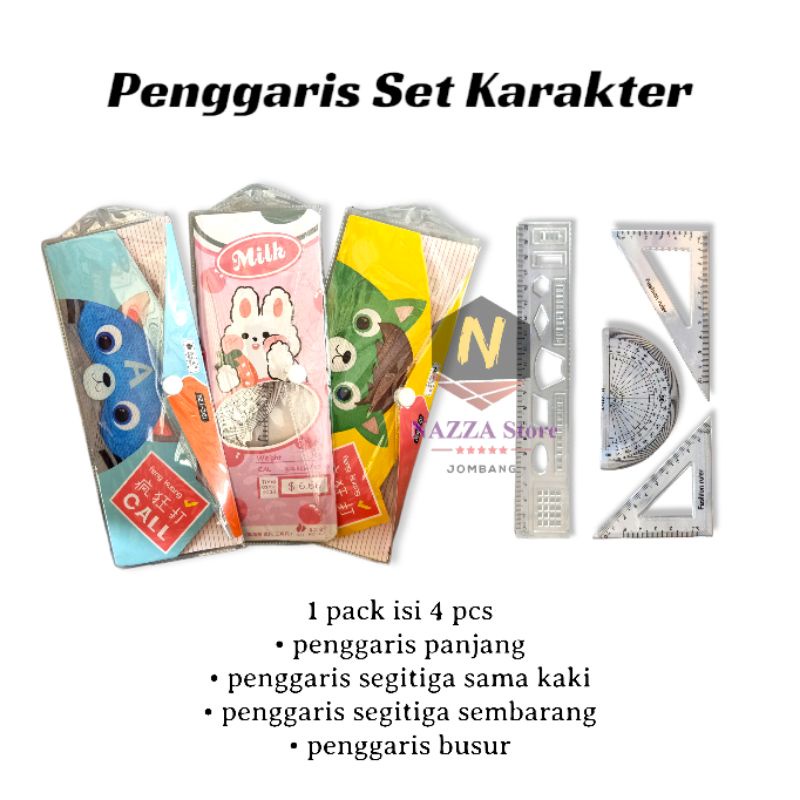 

Penggaris Plastik Set Karakter Lucu 4 in 1